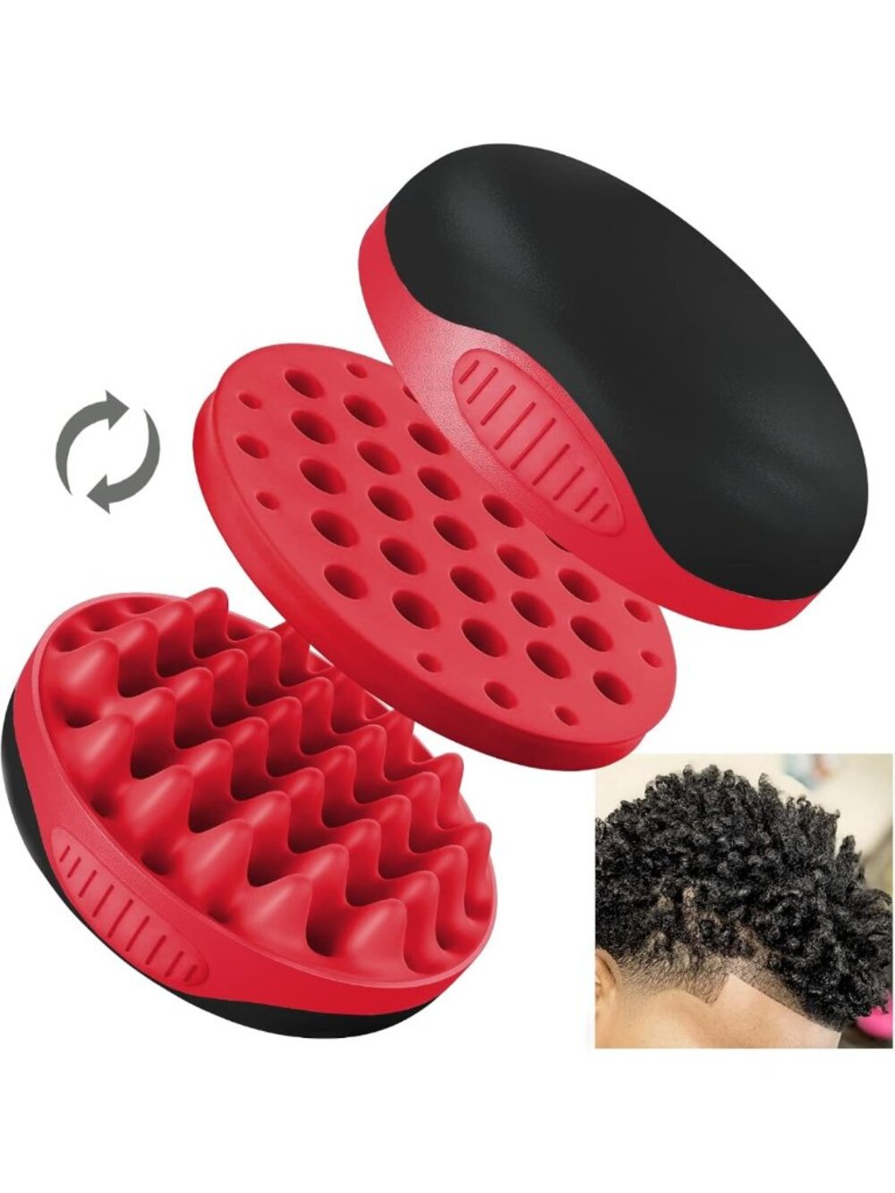 Silicone Curly Hair Brush for Afro Curls - Twist Wave Tool, Two-Sided, Red
